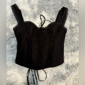 NWT Black Corset Tank Top with Bow Detail